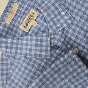 Campia Moda Men's XL Blue Gingham Short Sleeve Button-Down Comfort Fit